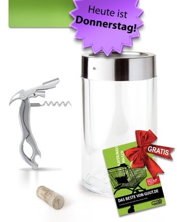 wein set weinkuehler oeffner guut guut: Weinkühler, Korkenzieher und ein guutes Buch! für 24,99€ statt 49,80€